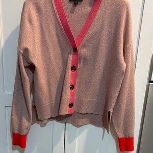 Ann Taylor Pink Cardigan with Pink and Red Accents